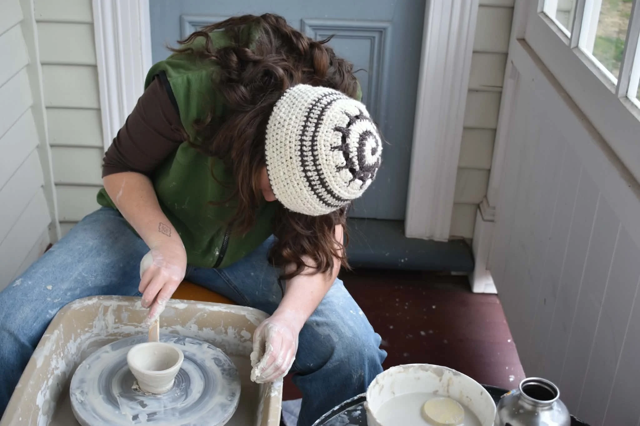 Brown & Cream Spiral Beanie