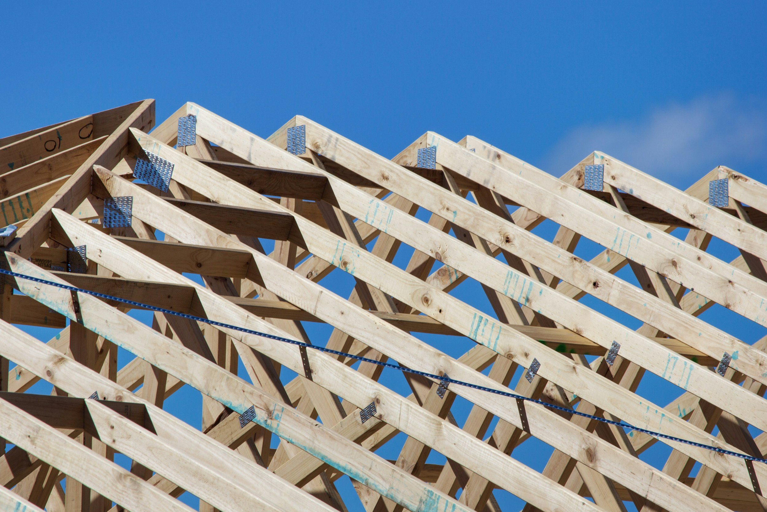 New Roof Rafters with Blue Sky