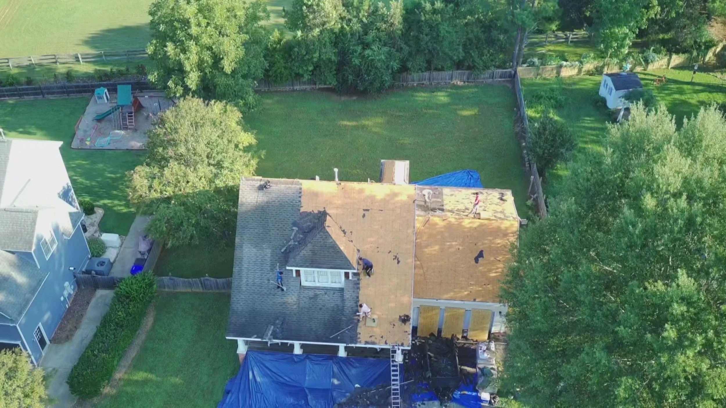 Reroof and Gutter Replacement in progress in Chatham County, Nc
