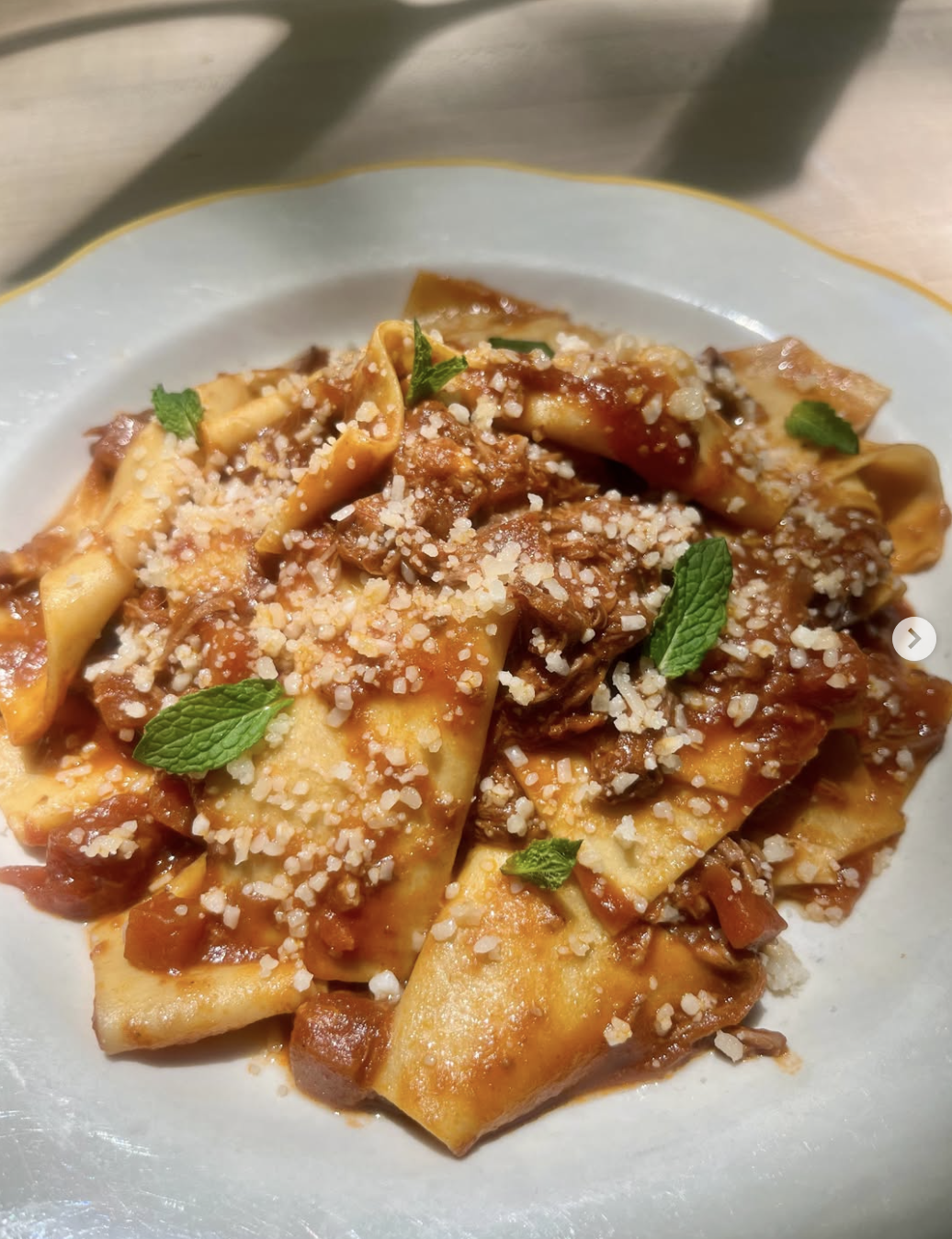 This weekend’s special: Stracci al Sugo d’ Agnello.

Our fresh, hand-torn “little rags” pasta tossed with tender braised lamb shoulder in a rich lamb sugo, finished with parmigiano and a fresh touch of mint. Buon appetito!