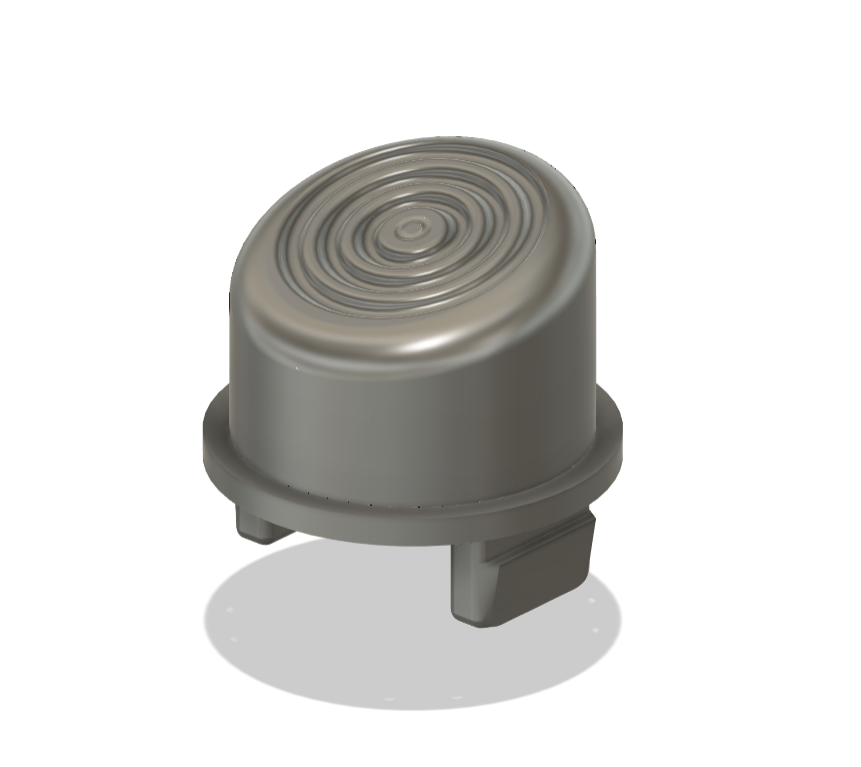 1958 Willys Station Wagon door popper button. Recreated by precisely measuring the existing broken button as well as measuring the mounting plate in the door. This part was then 3D printed, installed, and tested with no further modifications needed