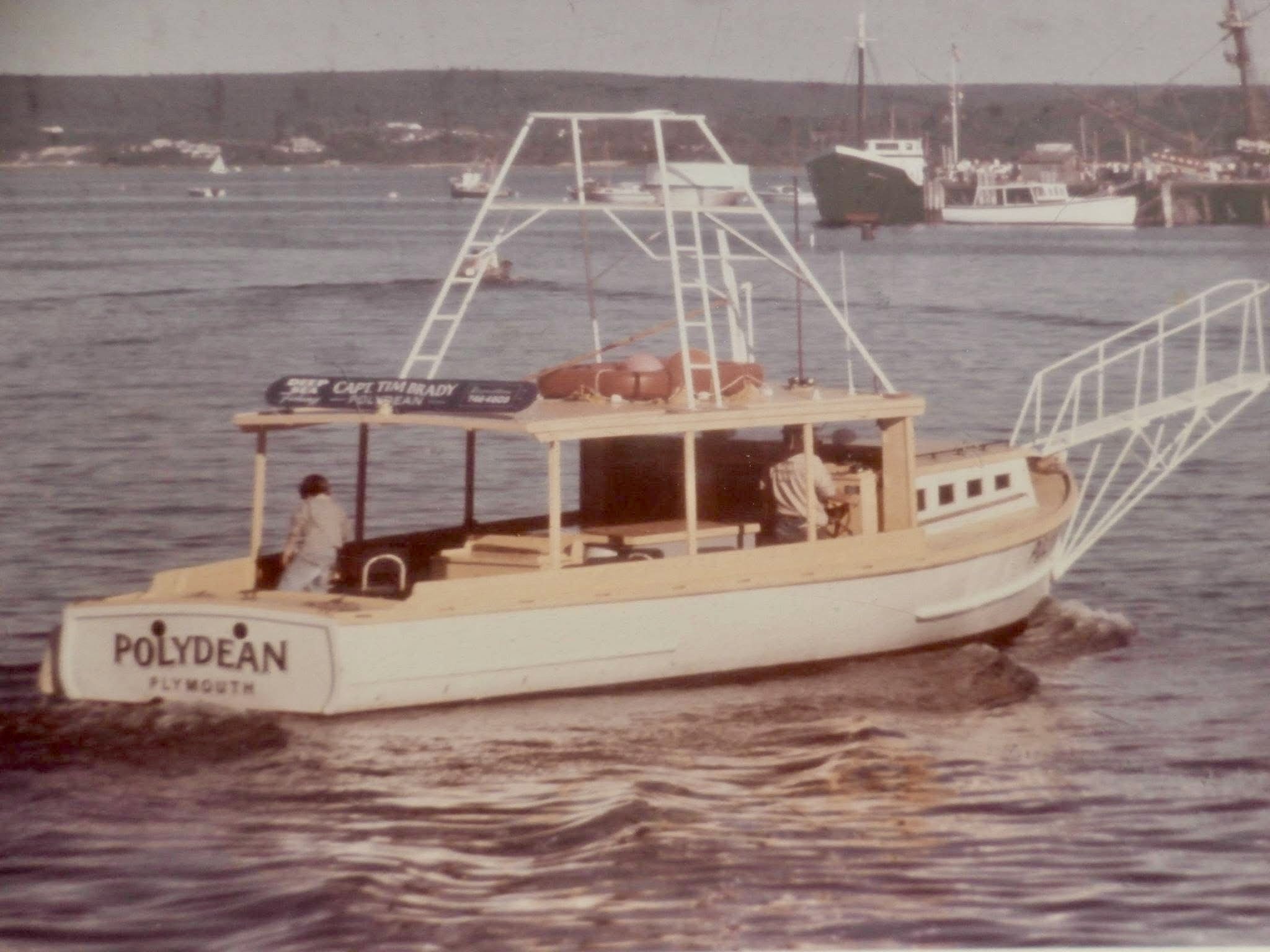 Our Grandfather Tim Brady's first charter boat "Polydean" in Plymouth Harbor