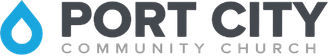 Port City Community Church logo with a blue water droplet icon.