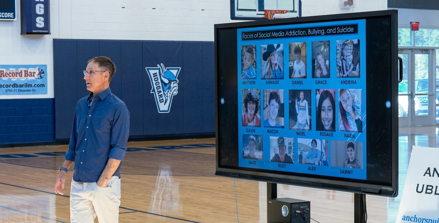 Michael J. Bowen speaking to students at Hoggard High School.