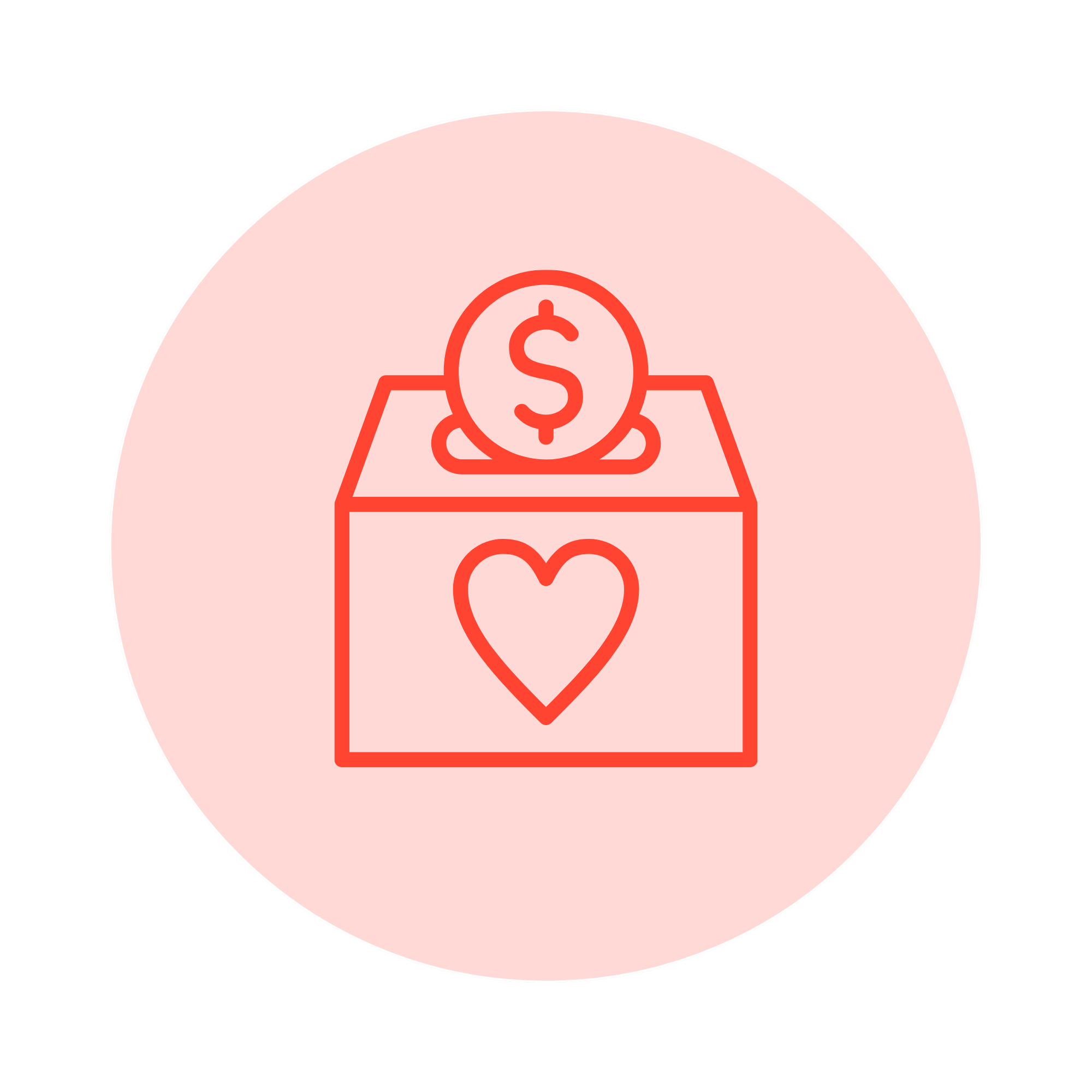 Red circle with a white border and a dollar sign in the center