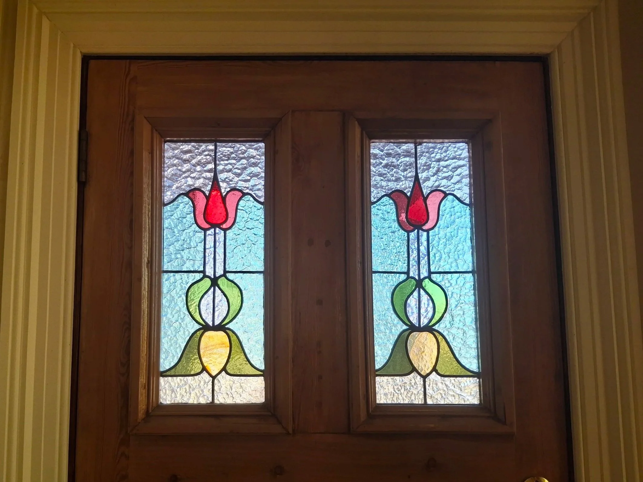 Decorative stained glass window, leadlight repair.