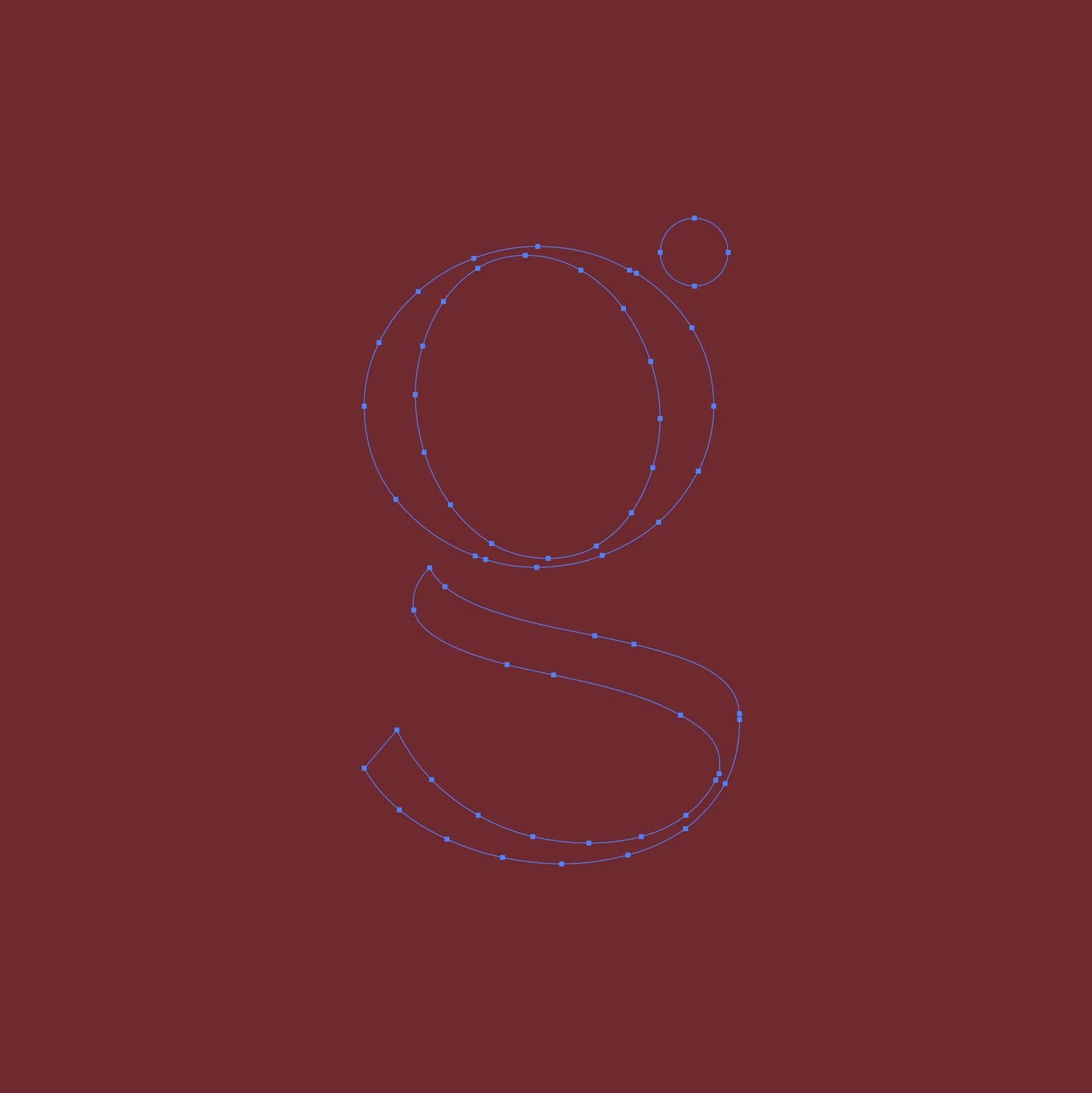 A digital drawing of a rose on a red background, with blue outline paths and anchor points visible.