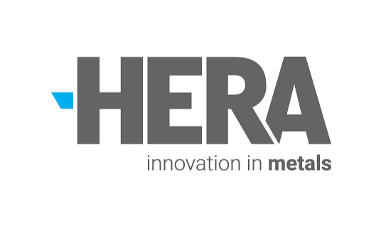 HERA innovation in metals logo in gray and blue