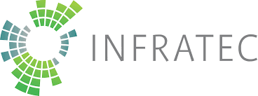 Infratec logo with multicolored circular segmented emblem and gray wordmark