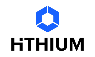 Blue geometric three-dimensional cube logo on a black background