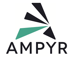 Ampyr logo with black and teal geometric rays above the word AMPyr