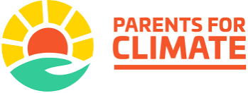 Parents for Climate logo with a rising sun, green wave, and red text
