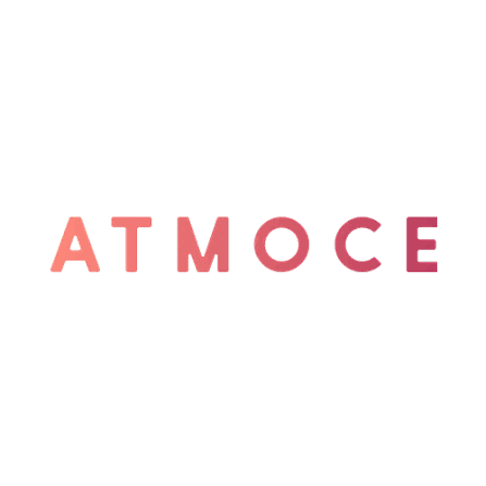 Red gradient text reading "ATMOCE" on a white background