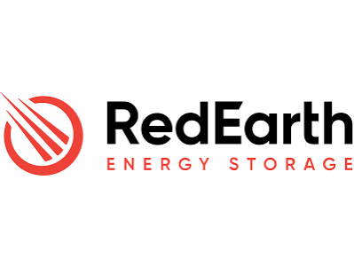 RedEarth Energy Storage logo with red circular lightning icon and black and red text