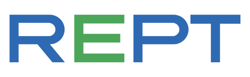 REPT logo in blue and green block letters