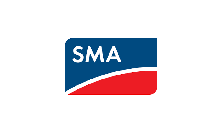 SMA logo with white lettering on a blue and red curved background