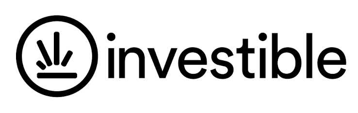 Investible logo with a circular icon showing downward arrows and the word “investible” in black