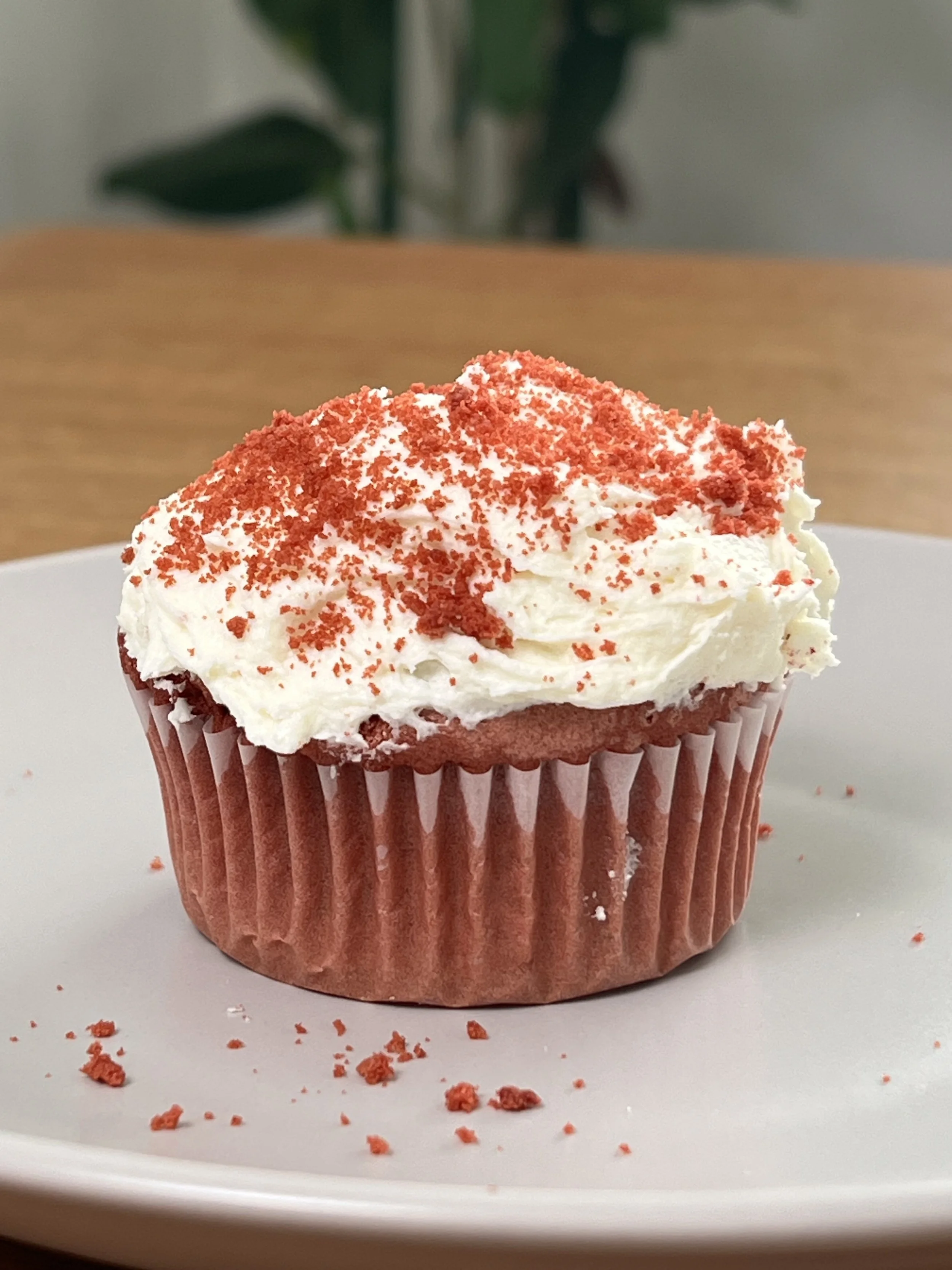 Gluten-Free Red Velvet Cupcakes with Vanilla Buttercream and cake crumb