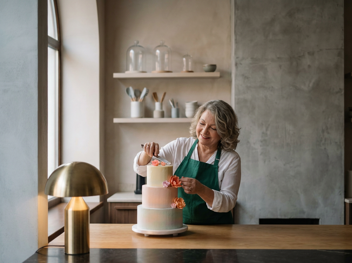 Frances decorating a custom gluten-free and coeliac-safe cake in Melbourne.