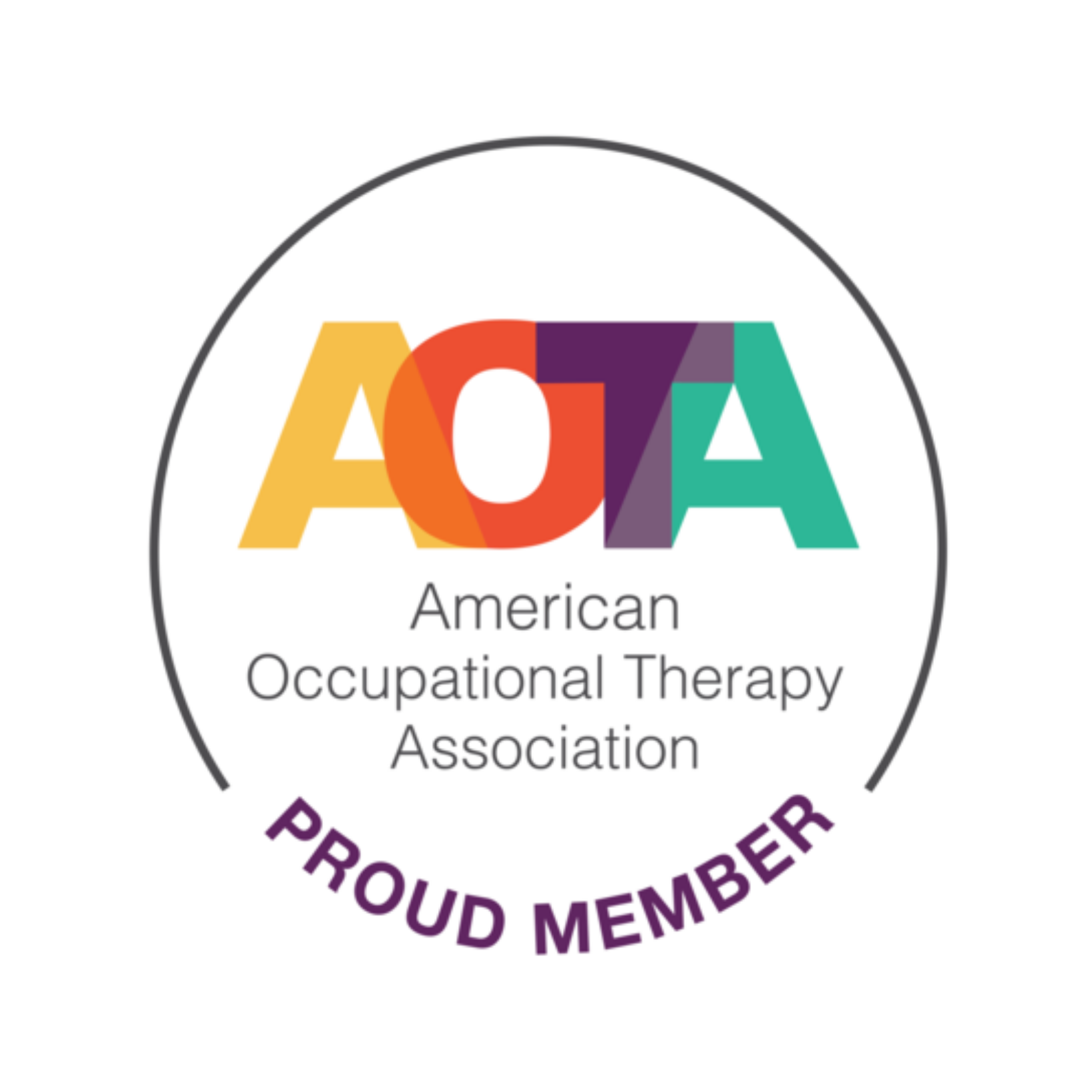 Logo of the American Occupational Therapy Association with colorful text and circular border.