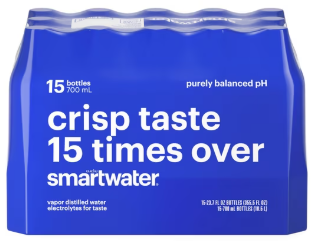 SmartWater Vapor Distilled Premium Water Bottles,  23.7 fl oz., 15 pk.