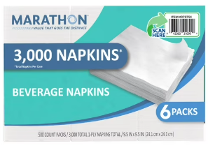Embossed 1-Ply White Beverage Napkins, 6 pk., 3000 ct.