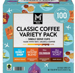 Member's Mark Classic Coffee Pods, Variety Pack, 100 ct.