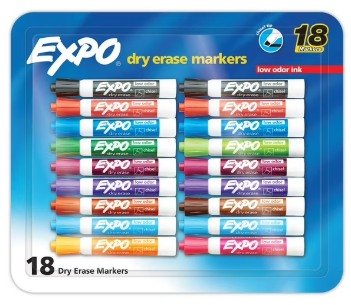 Expo Dry Erase Markers, Assorted Colors, Pack of 18
