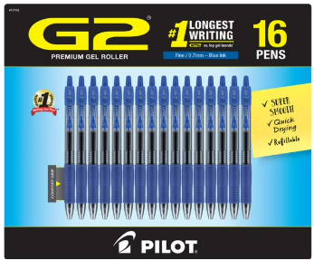 Pilot G2 Retractable Gel Pens, Fine 0.7mm, 16 Pack, Blue