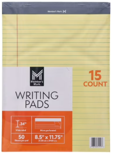 Member's Mark Legal Writing Pad - Perforated Canary 15-Pack