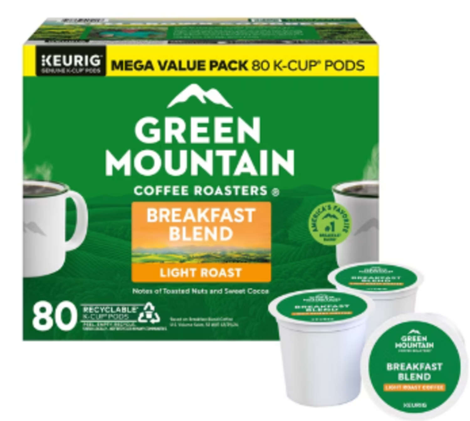 Green Mountain Coffee Roasters Light Roast Coffee Pods, Breakfast Blend, 80 ct.