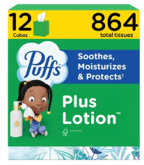 Puffs Plus Lotion 2-Ply Facial Tissues 12 Cube Boxes