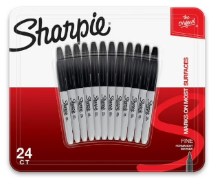 Sharpie Permanent Marker, Fine Tip, Black, 24 Count