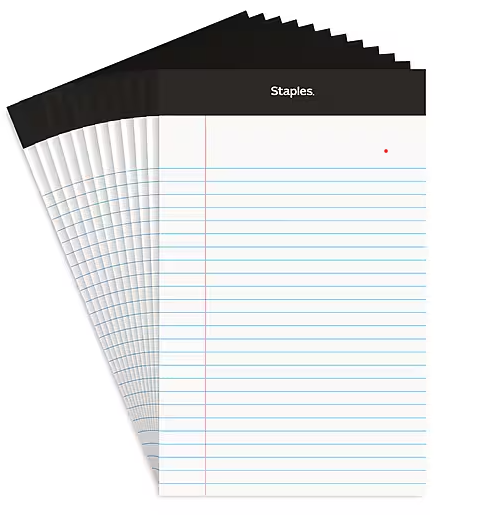 Staples Notepads, 5" x 7.25", Narrow Ruled, White, 50 Sheets/Pad, 12?Pack