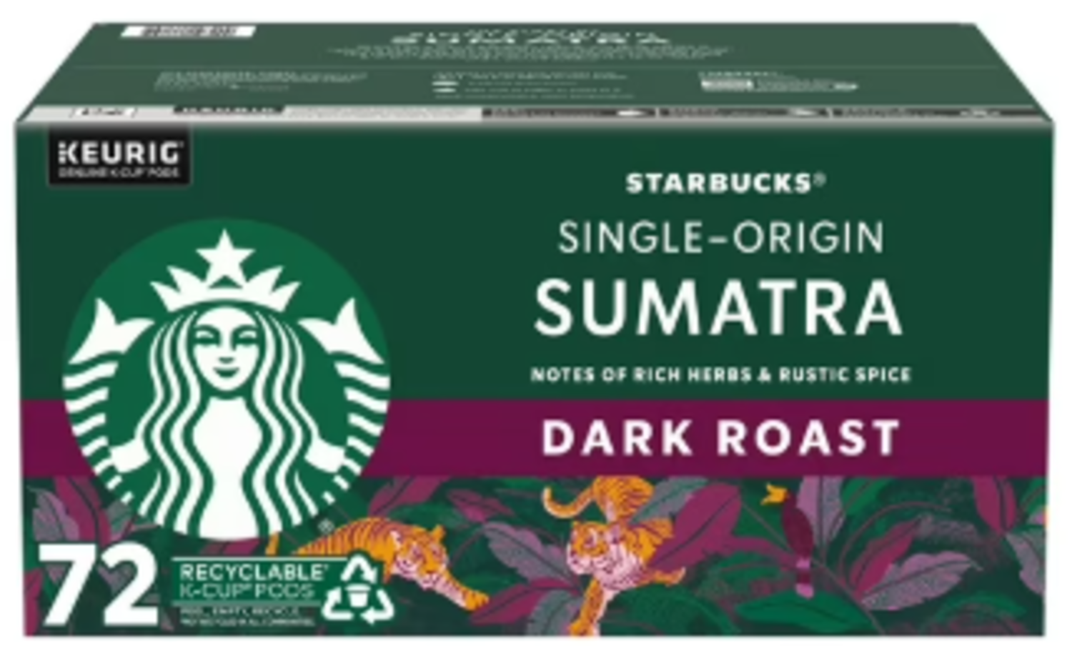 Starbucks Dark Roast K-Cup Coffee Pods, Single-Origin Sumatra, 72 ct.