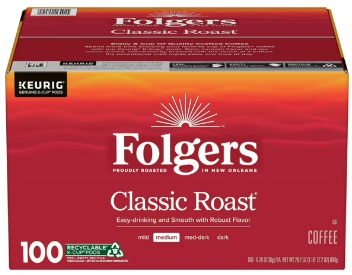 Folgers Classic Medium Roast K-Cup Coffee Pods, 100 ct.