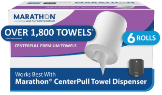 Marathon Centerpull Premium 1-Ply White Paper Towels, 6 rolls, 300 sheets/roll