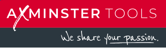 Axminster Tools logo with the tagline 'We share your passion' on a red and dark gray background.