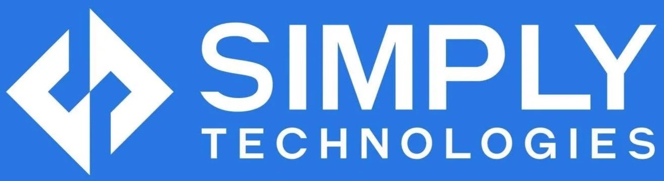 Logo for Simply Technologies with a blue background, a geometric icon resembling a stylized 'S' and 'T', and the company name in white capital letters.