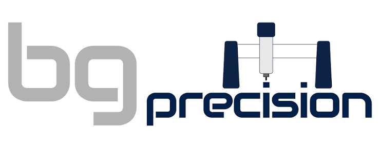 Logo with the text 'bg precision' and a graphic of a CNC machine tool.