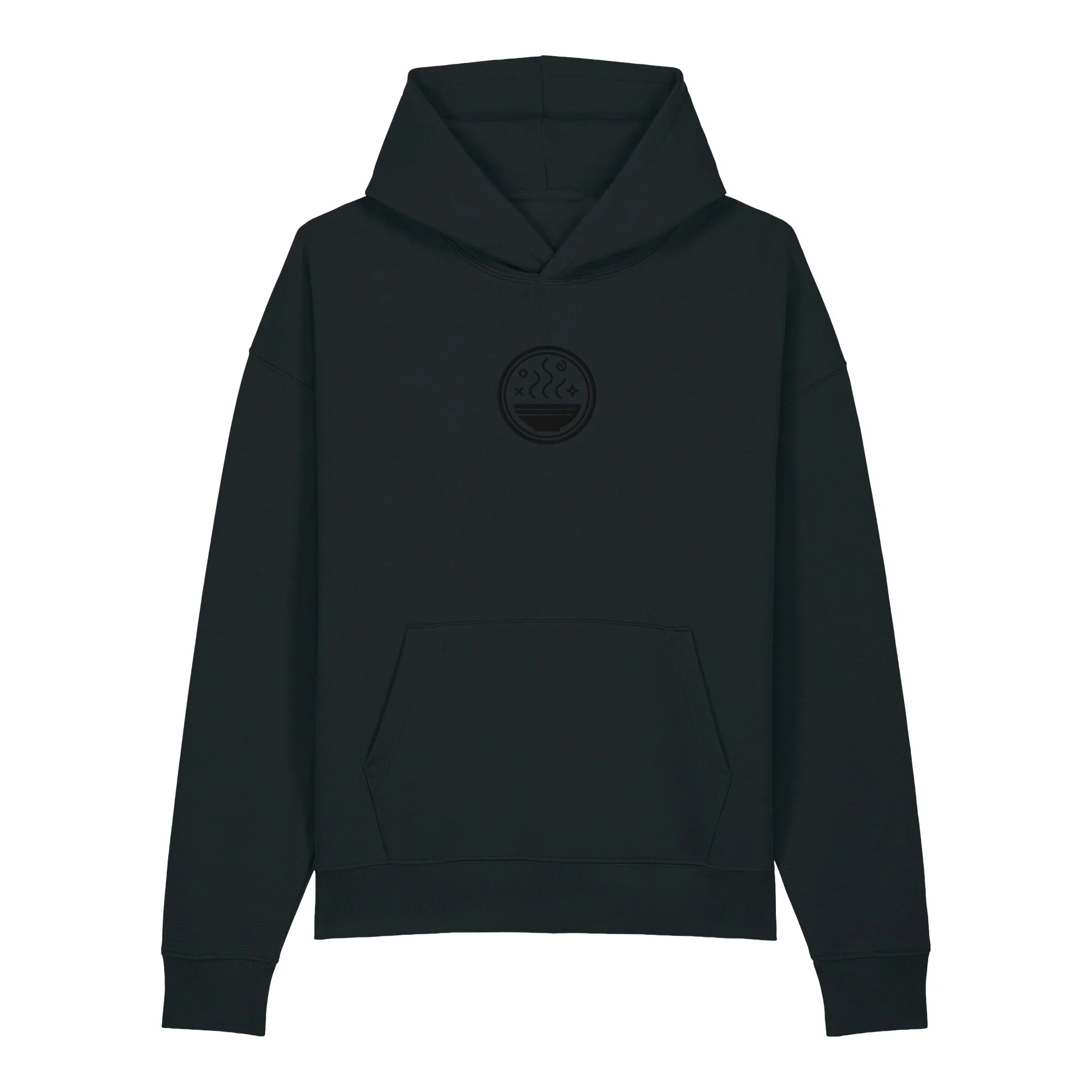 Embroidered Black Bowl on Black/White Hoodie