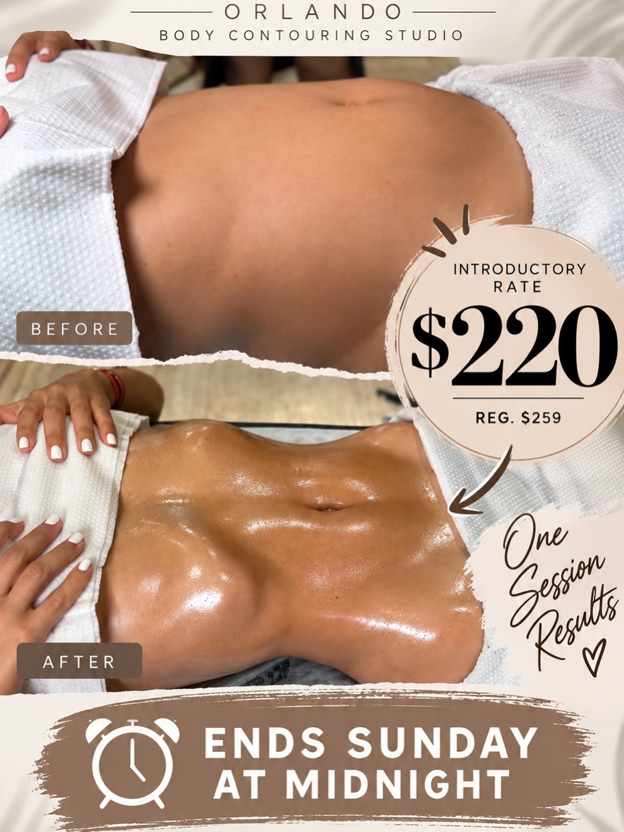 Book now. Come in later. Save $39. 🤍

Hannah&rsquo;s $220 introductory rate for our Extreme Stomach Sculpt is almost over.

You do NOT need to have your appointment by Sunday &mdash; you simply need to book by midnight Sunday to lock in the $220 rat
