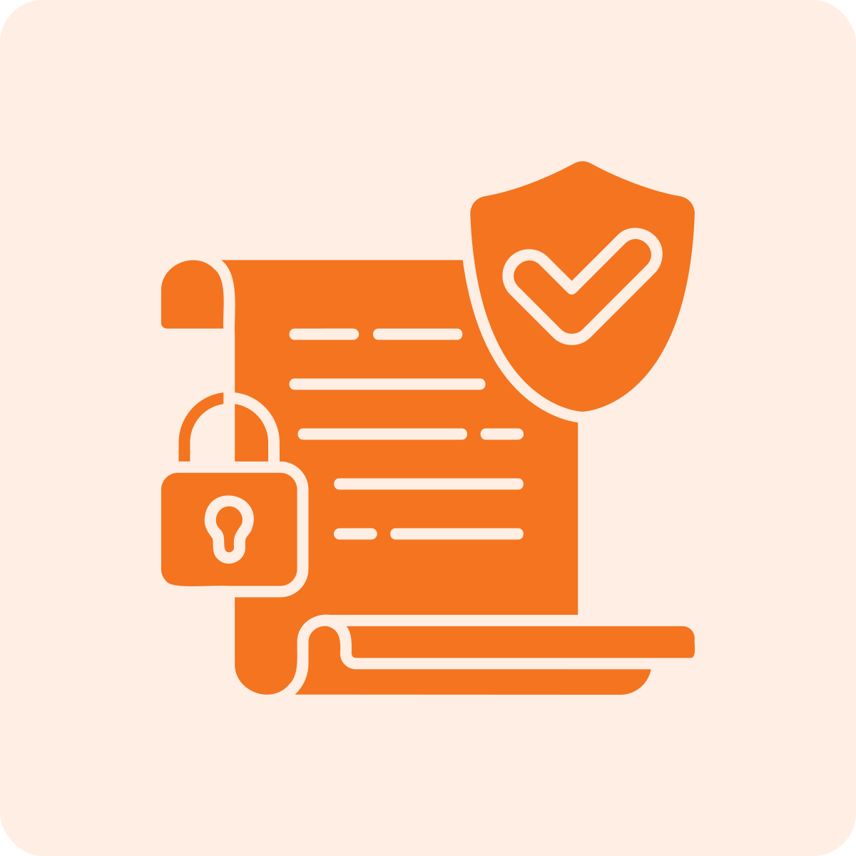 An illustration of a document with a lock symbol and a shield with a checkmark, representing secure and protected information.