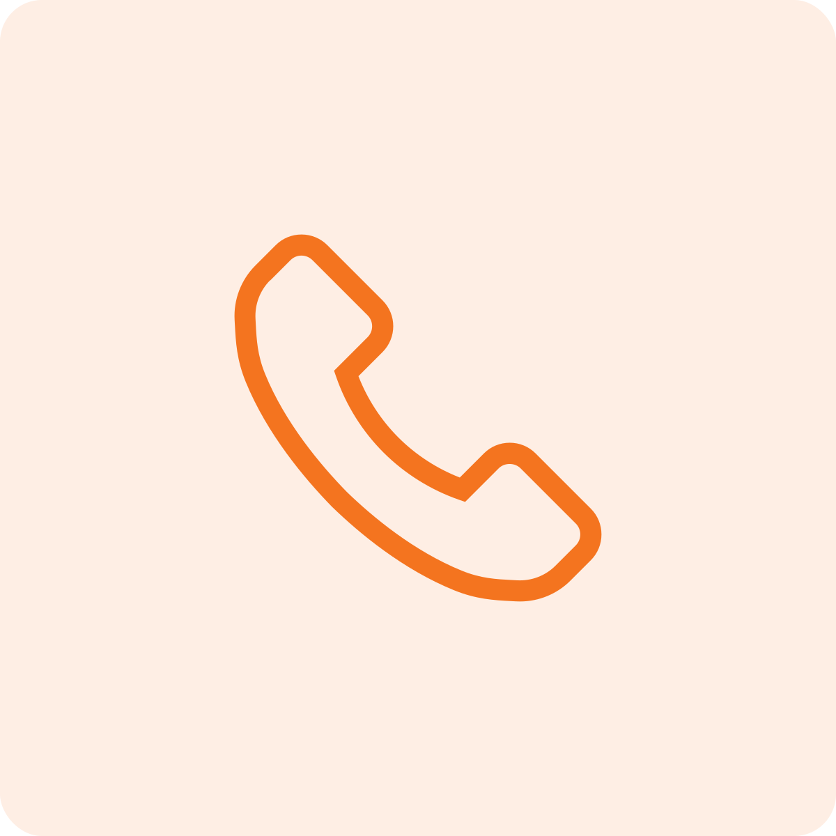Orange outline of a telephone receiver icon on a light pink background.