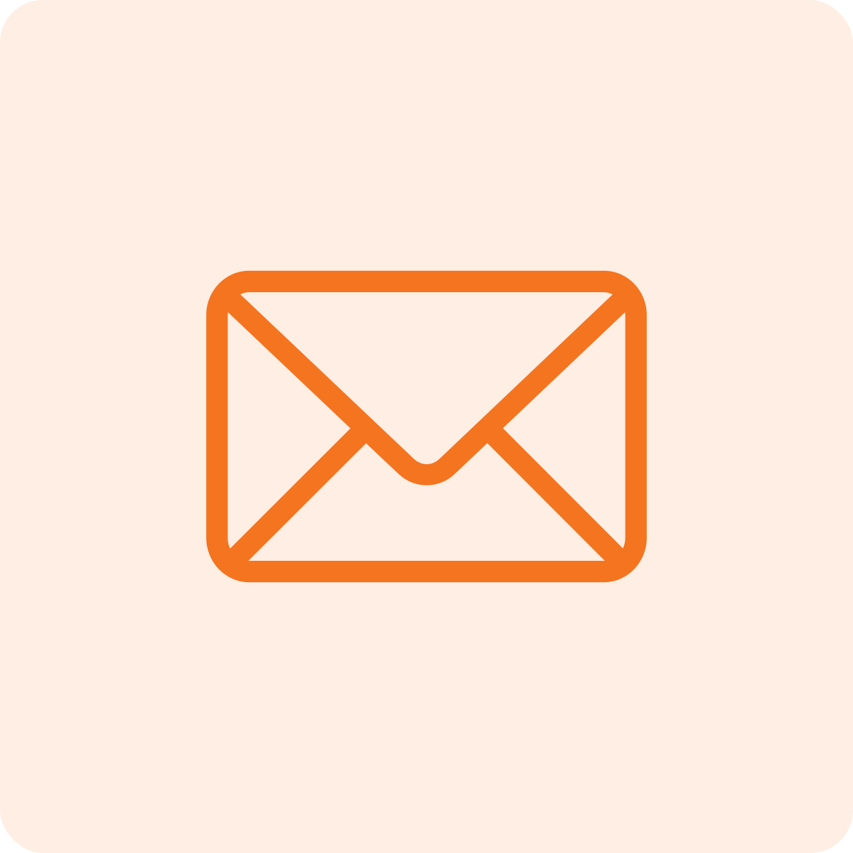 Outline of an envelope in orange color on a light beige background.