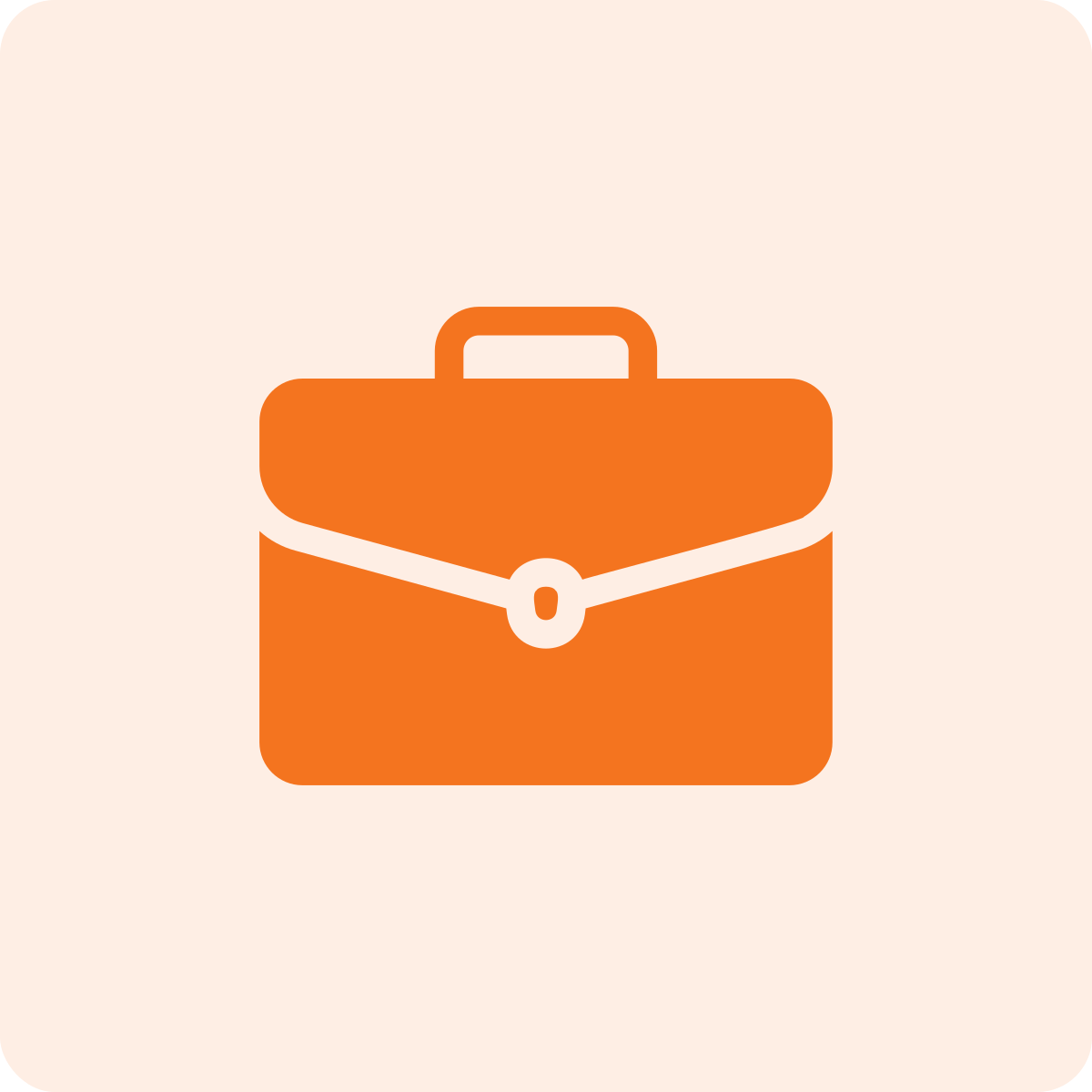 Icon of an orange briefcase or business suitcase on a light pink background.