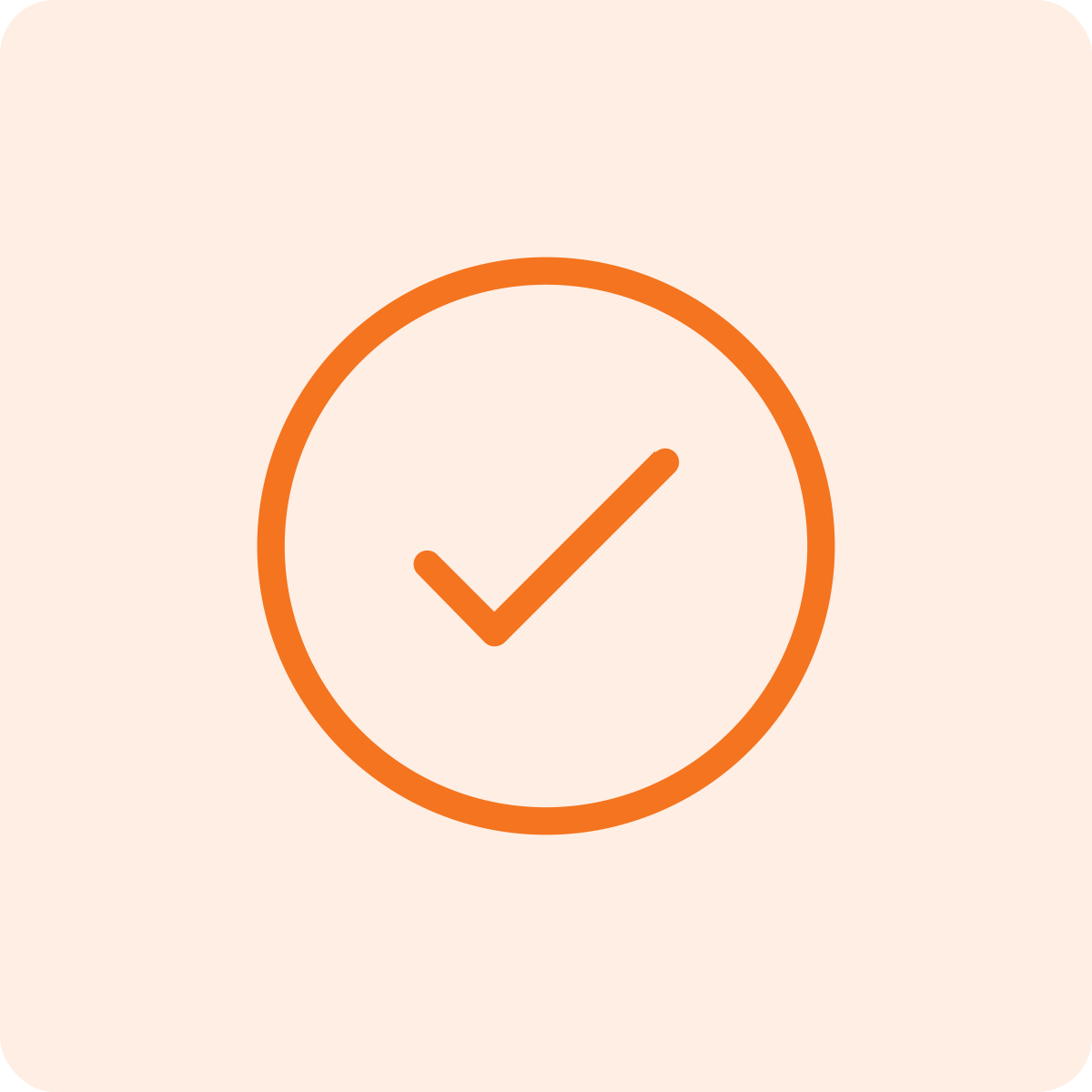 Orange check mark inside a circle on a light beige background.