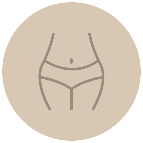Minimalist line drawing of a woman's torso with emphasis on the waist and hips.