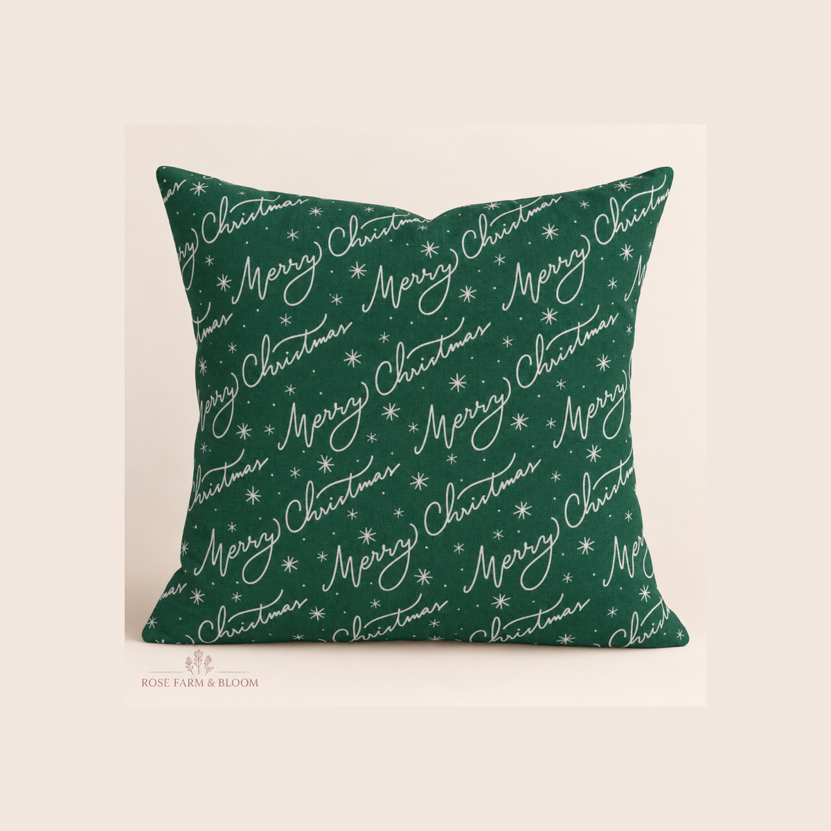 Merry Christmas Cotton Fabric - example pillow cover made with this fabric