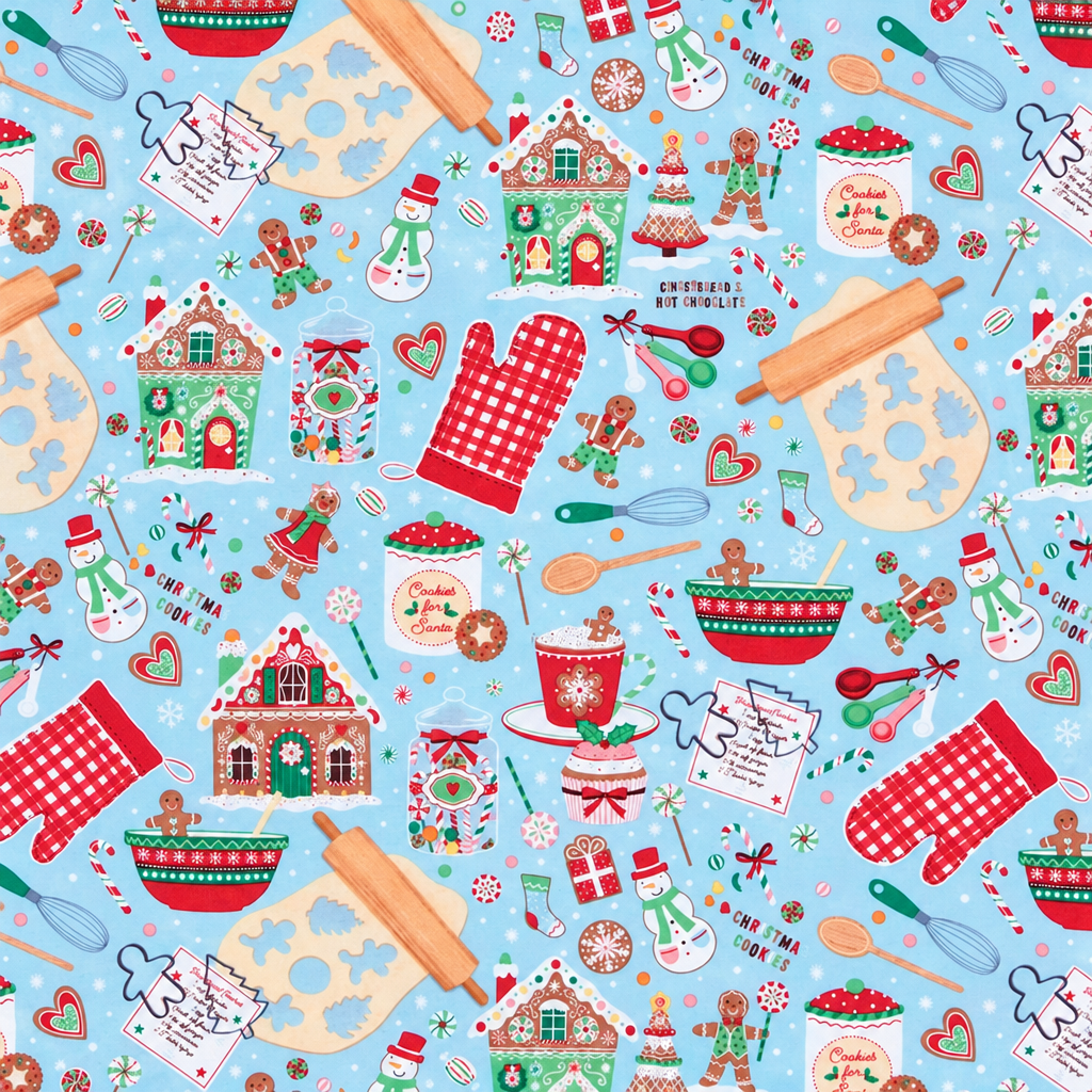 Holiday Baking Cotton Fabric - full fabric pattern repeat